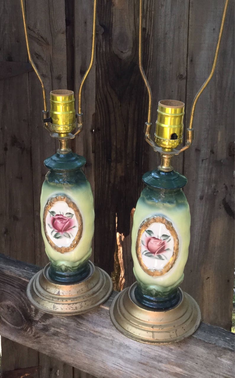 Vintage Pair Of Lamps Bedside Art Deco Image 0