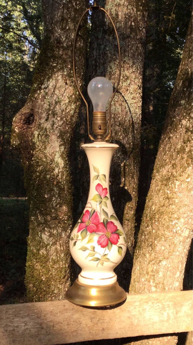 Vintage Ceramic Lamp Hand Painted Table Image 0