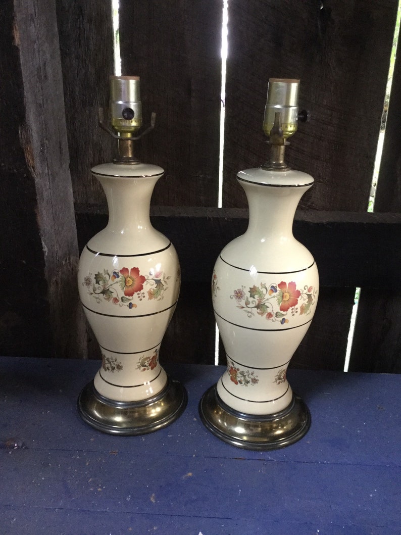 Vintage Pair Of Lamps Ceramic Fl Image 0
