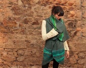 Knit poncho, handwoven wrap, hoodie shawl, gray and green wool, knitted cape coat