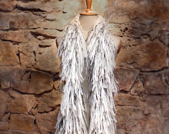Fringe scarf, Off-white and gray, bulky scarf, Pure wool, Original scarves, Gray and off-white, Winter scarf, Hairy scarf, Pure wool scarf