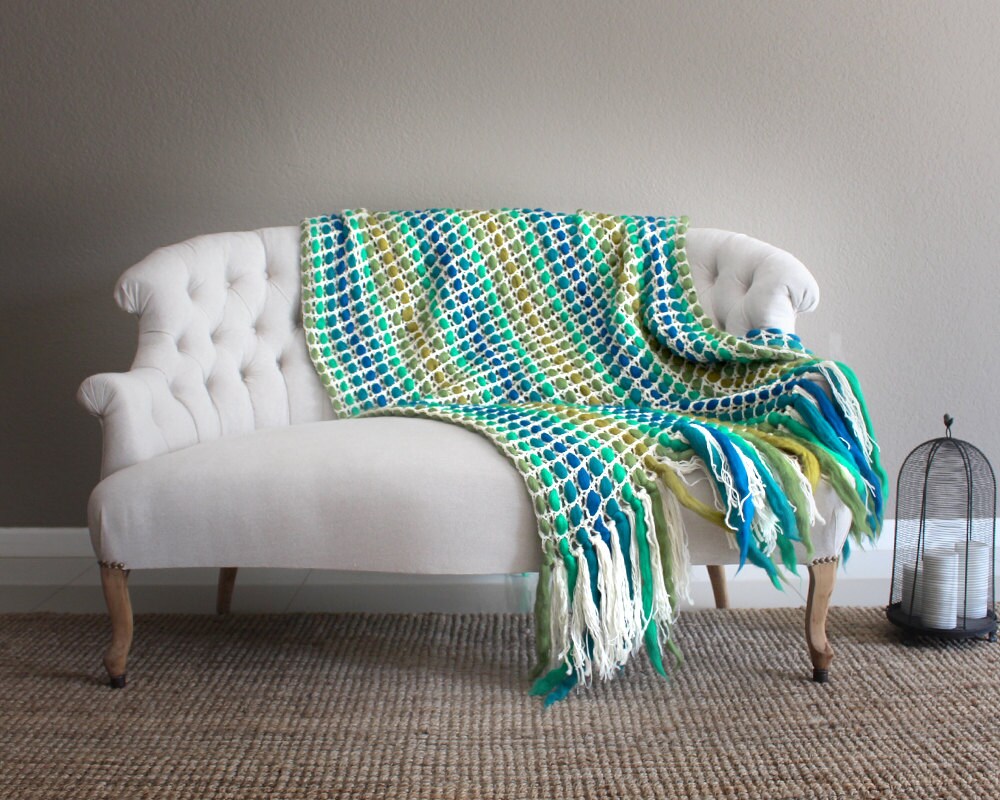 Large knit blanket mint green vintage shades throw Weighted Etsy