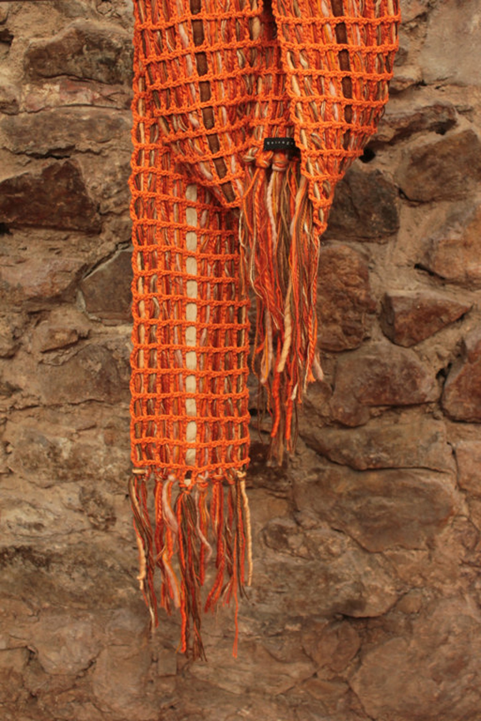 Knit Cotton Scarf, Orange Scarf, Large Cotton Scarf, Crochet Knited