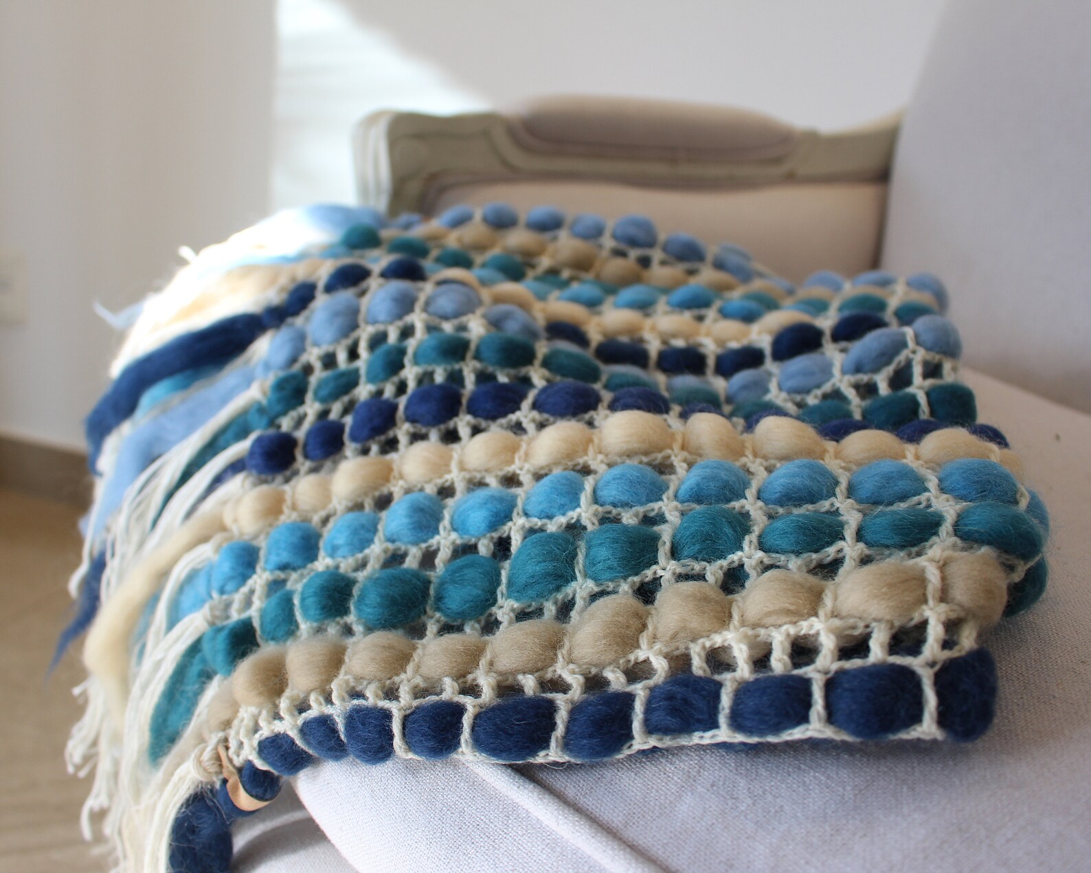 Crochet afghan for Wedding gift Blue and Gray Chunky yarn Wool Etsy