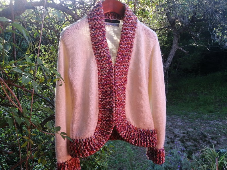 Chunky knit jacket, Wool knit coat, Boho jacket, Textured sweater, Knit shrug, Ecru front cardigan with multicolor chunky kit, Soft jacket, image 7