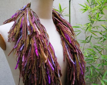 Fringe caramel scarf, pure wool bulky scarf, unique scarves, yarn art accessories