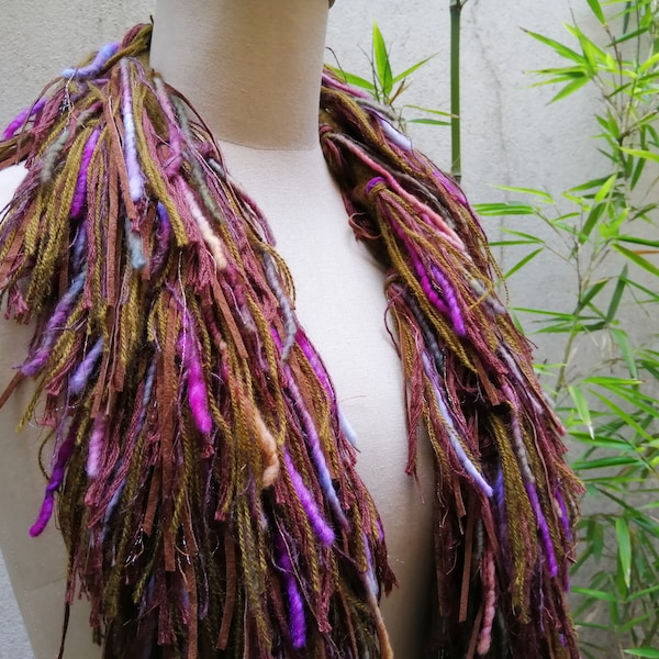 Fringe caramel scarf, pure wool bulky scarf, unique scarves, yarn art accessories