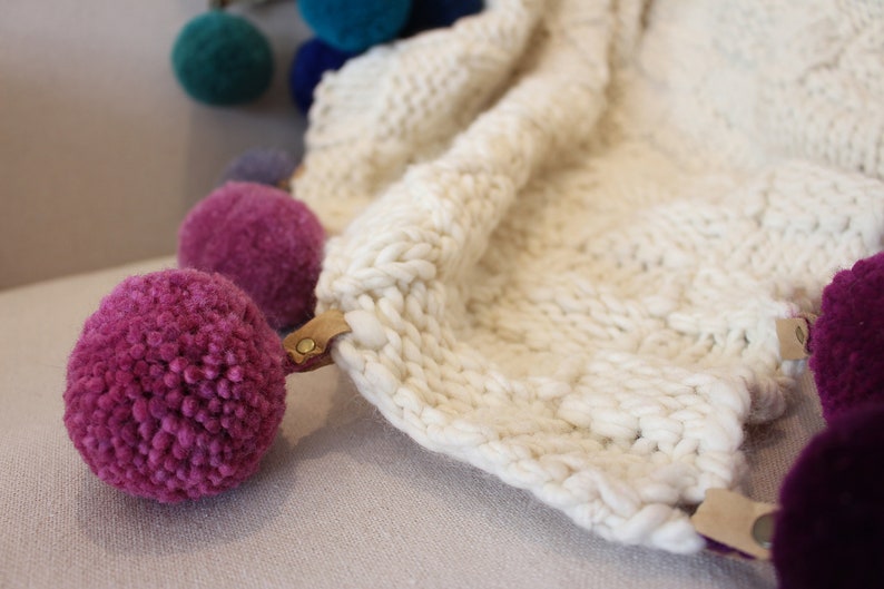 Personalized Pom Pom Blanket Pompom Wool Blanket Unique Knit Etsy