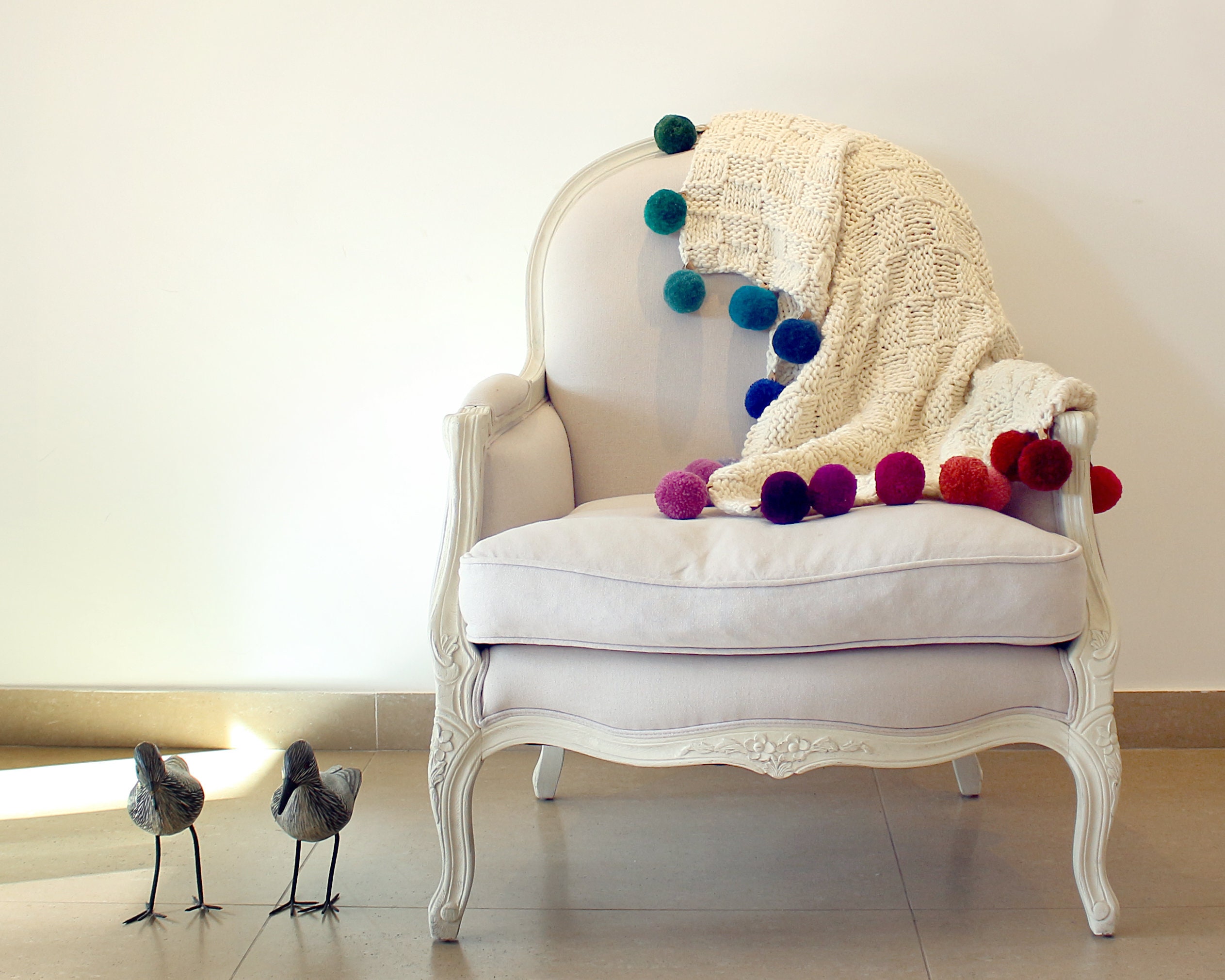 Pom Pom Blanket Wool Blanket With Pompom Personalized Throw Etsy