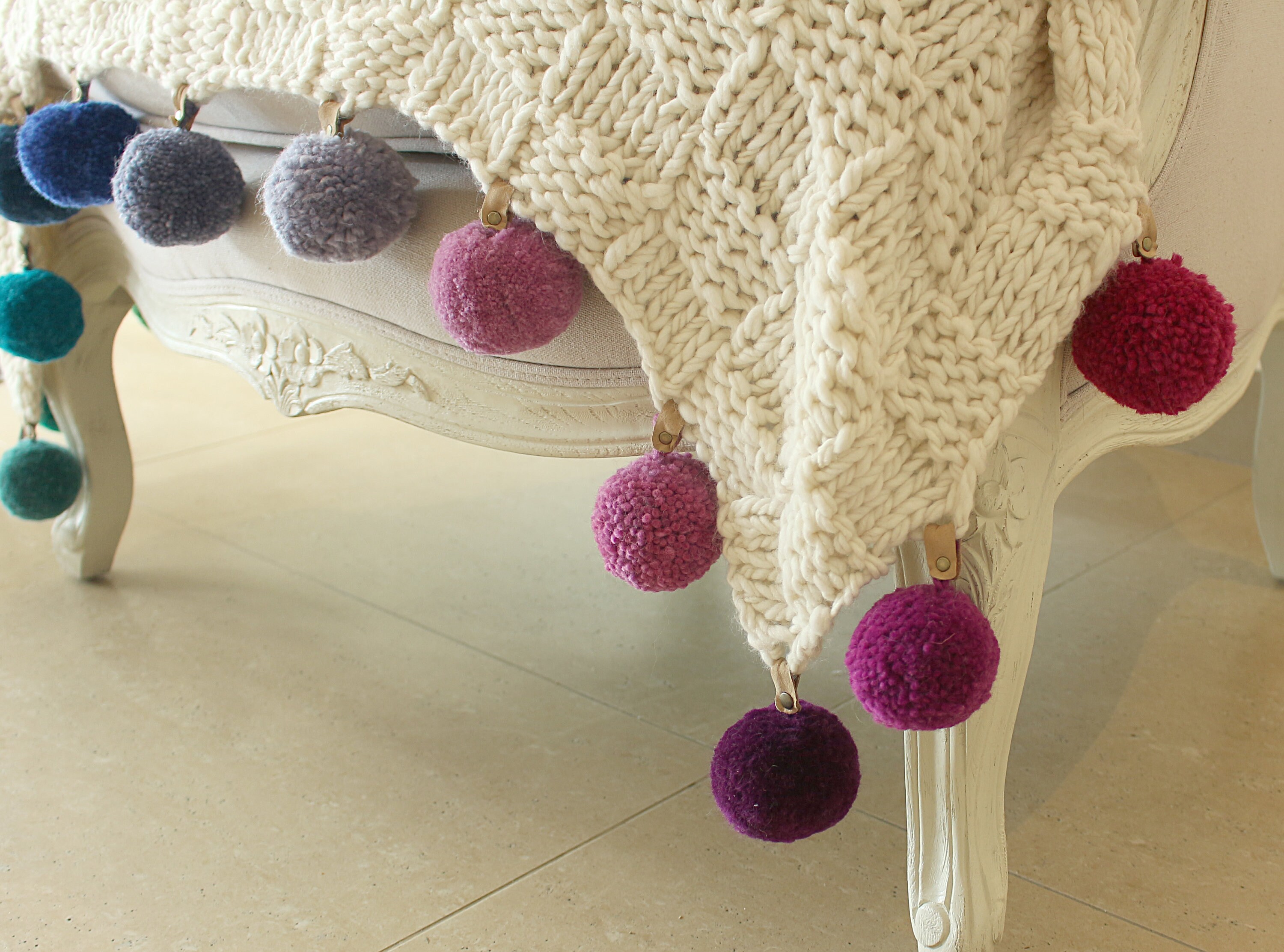 Pom Pom Blanket Wool Blanket With Pompom Personalized Throw Etsy