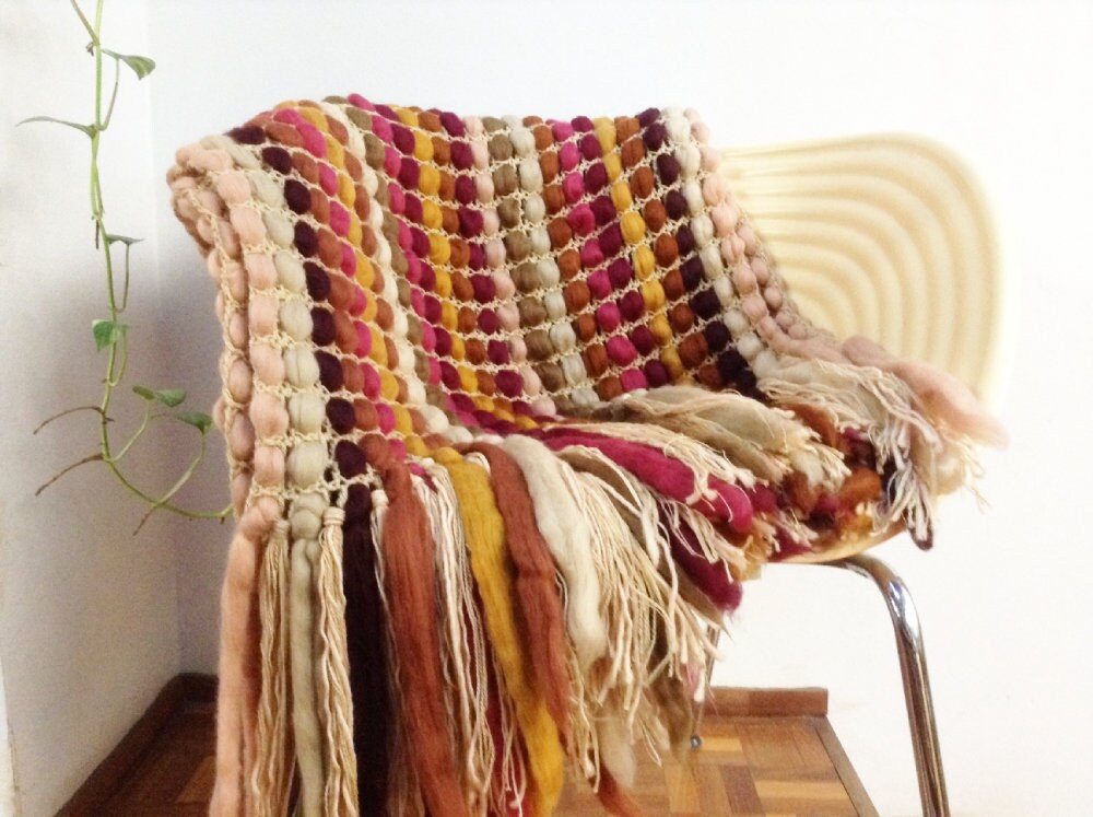 Hand Knit Blanket Chunky Knit Throw Crochet Blanket Wool Etsy