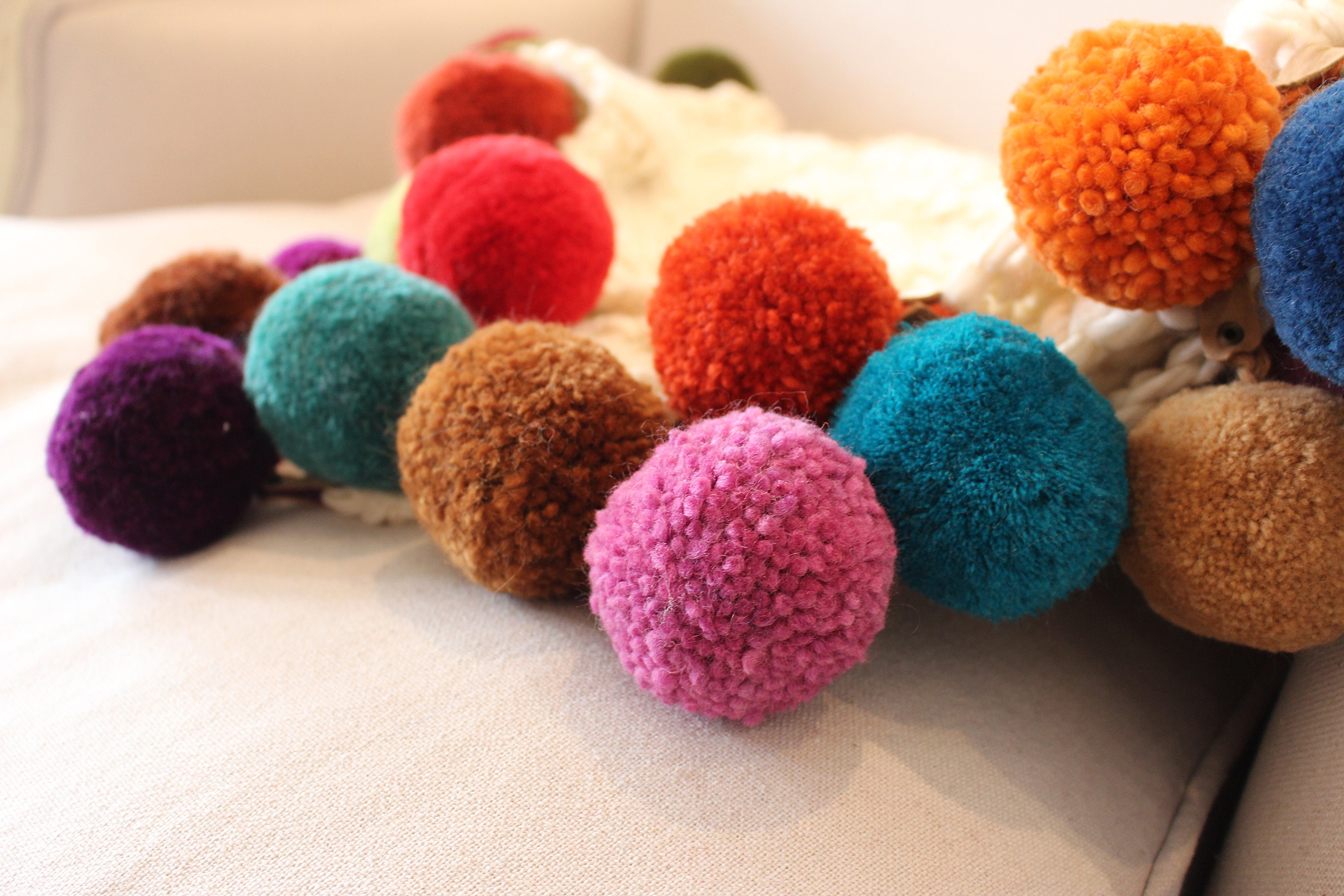 Pom Pom Blanket Wool Blanket With Pompom Personalized Throw Etsy