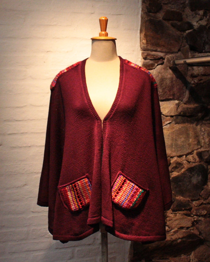 Burgundy Cape Poncho With Colorful Weaving Colorful Wrap - Etsy