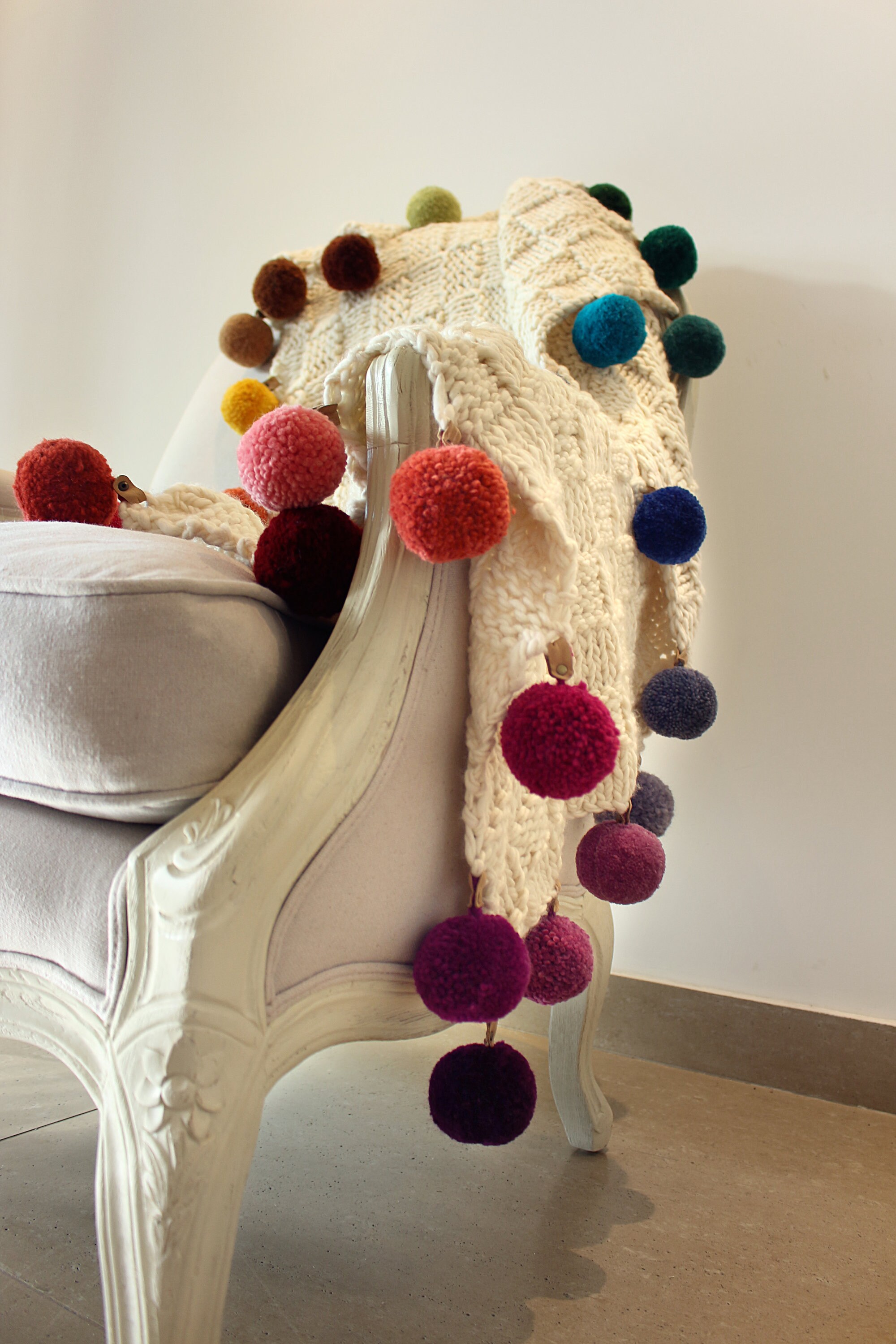 Pom Pom Blanket Wool Blanket With Pompom Personalized Throw Etsy