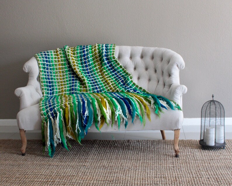 Large Knit Blanket Mint Green Vintage Shades Throw Weighted Etsy