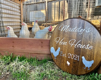 Chicken Coop Sign - Personalized Coop Sign - Barrel Head Sign - Custom Barrel Top Wall Hang - Farmhouse Décor