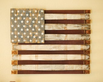 American Wood Flag, Wine Barrel Repurposed Wall Art, Wood, patio wall hang, upcycled wine barrel décor, Wood American Flag, Rustic