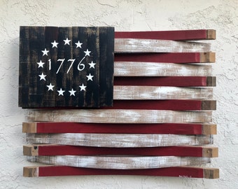 American Wine Barrel Flag - Oak Barrel American Flag- Wood Wall Art - Wine Lovers Gift- Veterans Gift - Wooden American Flag