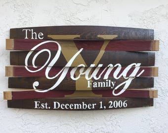 Family Wood Wall Art - Wine Barrel Family Established Sign -  Wall Décor - Personalized Sign - Custom Wall Family Name - Patio Décor