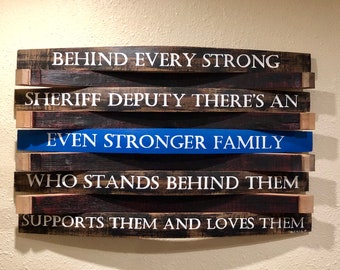 Thin Blue Line - Police Officer Gift - Law Enforcement Graduation Gift - Family Wood Sign - Wine Barrel Decor -  Sheriff Deputy Sign