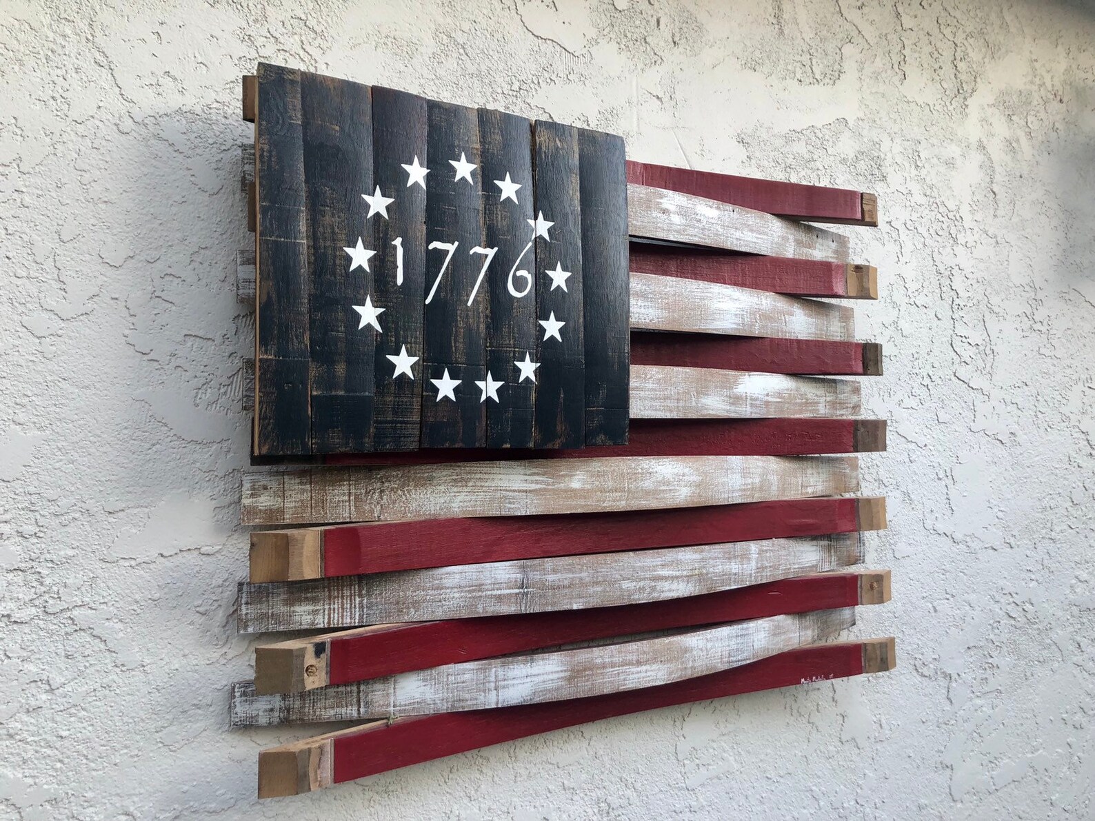 American Wine Barrel Flag Oak Barrel American Flag Wood Etsy