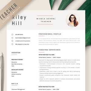 Teacher Resume Template with Photo Teacher CV Template Word Pages Education Resume Teaching Resume Template CV Elementary Middle High School