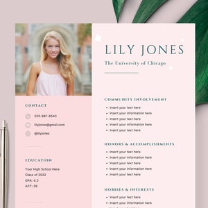 Pink Sorority resume template Canva, Sorority Resume Rush with picture photo, Editable Sorority Rushing Resume for Canva Resume for Sorority