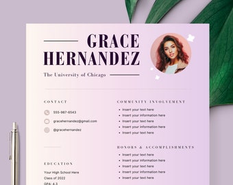 Purple Sorority Resume Template, Purple Sorority Rush Template with picture, Editable Sorority Resume Format, Sorority Rush and Cover Letter