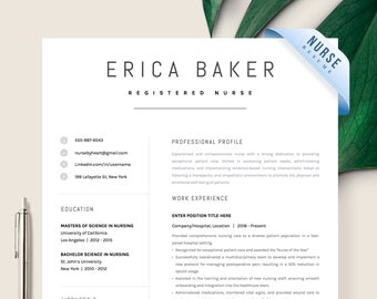 Simple Clean Nurse Resume Template for Word and Pages with Cover Letter, Clean Nursing CV Resume Template Medical Healthcare Professional