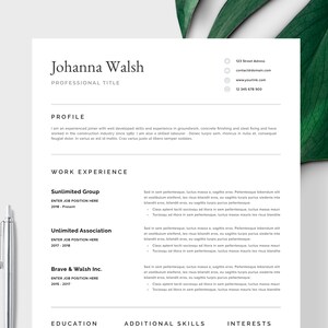 Modern Resume Template | CV Template, Cover Letter | Professional Resume for Word, Mac or Pc 1 page Minimal Resume, Instant Digital Download