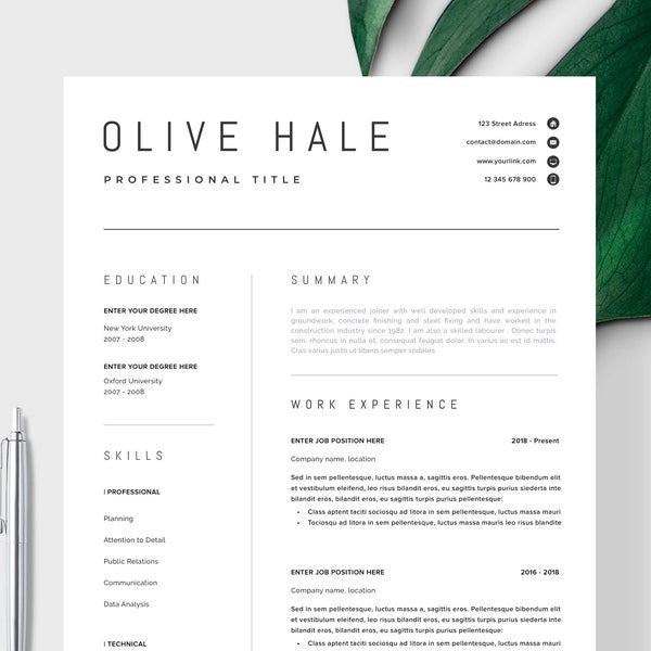 Professional Resume Template, Clean & Modern Resume Template, One page resume, Instant Download, Resume/CV Template for Word, "San Diego"