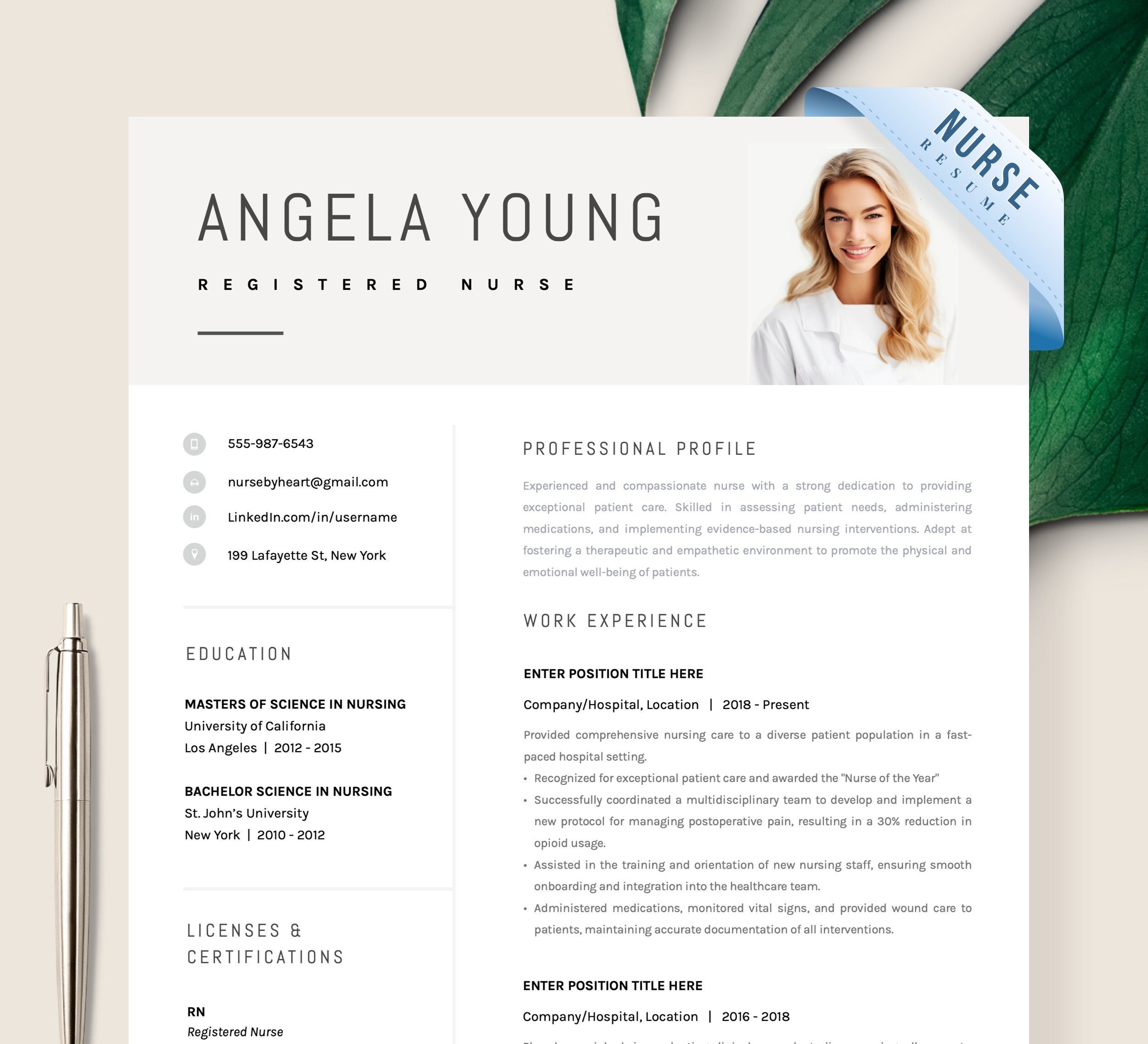 Usrn Cv Example Registered Nurse Resume Template Word Pages Resume Nurse, Nursing ...