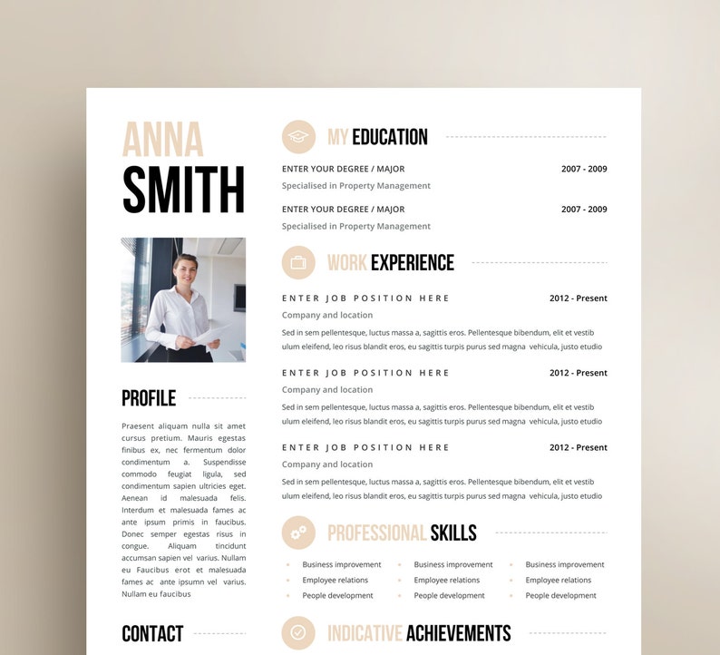 Professional Resume Template, Clean & Modern Resume Template, 1, 2 page resume template, Instant Download, Resume/CV Template for Word image 1