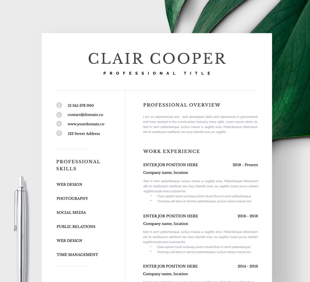 Simple Resume Template for Word, Mac Pages, CV Template Word, Basic ...