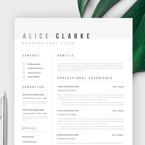 Modern Resume Template | CV Template, Cover Letter | Professional Resume for Word, Mac or Pc 1 page Minimal Resume, Instant Digital Download