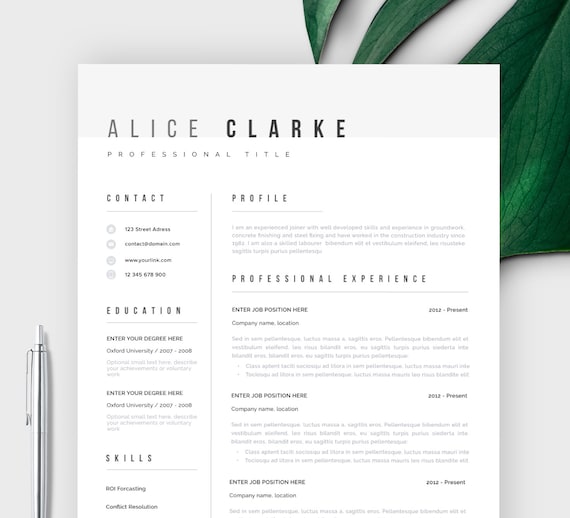 Modern Resume Template Cv Template Cover Letter Etsy