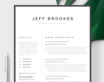 Modern Resume Template | CV Template, Cover Letter | Professional Resume for Word, Mac or Pc 1 page Minimal Resume, Instant Digital Download