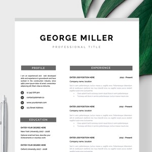 Modern Resume Template | CV Template, Cover Letter | Professional Resume for Word, Mac or Pc 1 page Minimal Resume, Instant Digital Download