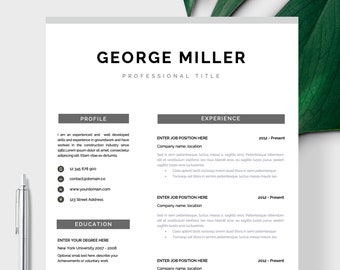 Modern Resume Template | CV Template, Cover Letter | Professional Resume for Word, Mac or Pc 1 page Minimal Resume, Instant Digital Download