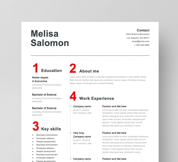 Simple Resume Template For Word Simple Cv Template For Word Etsy