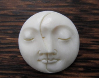 SALE 15% Off Hand carved face phase moon 25mm , Buffalo bone carving  G300