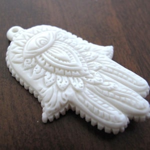 carved buffalo bone Hamsa,  hand pendant , Buffalo bone carving  G512