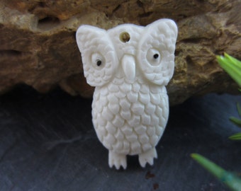 Owl Bone carving - Hand carved pendant owl G151