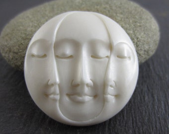 Hand carved 30mm  triple face  Crescent moon cabochon  Buffalo bone carving  G040