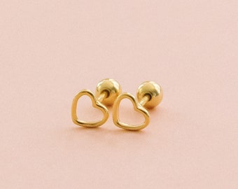 Hollow Heart Screw Back Earrings