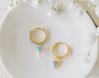 Turquoise Drop Hoops