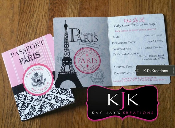 personalized paris passport invitations with envelopes etsy paris passport invitations