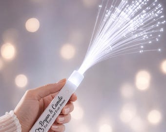 Personalized White Fiber Optic Wedding Wands, Custom Reception Exit Send Off Favor