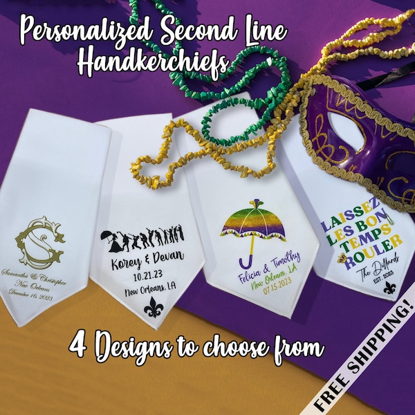 Personalized Second Line Handkerchiefs - 4 Designs To Choose From - Bulk Quantities - 14"X14"