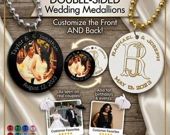 Custom Double-Sided Wedding Medallions - Personalized Photo Medallion - Wedding Favors